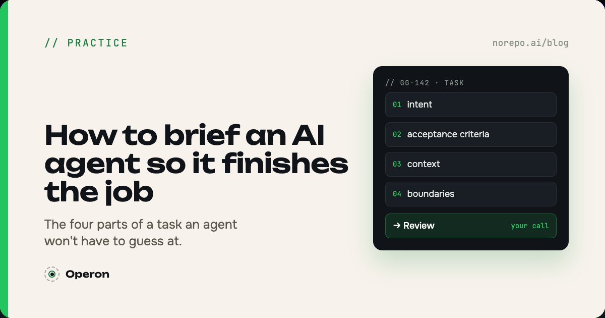 Тёмная обложка «Как ставить задачи AI-агенту» с карточкой задачи и критериями приёмки